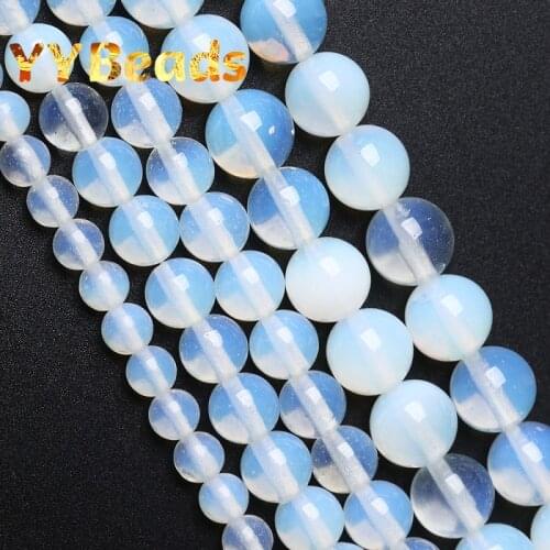 Natural White Opal Beads Opalite Quartz 4 6 8 10 12 14mm Round Loose Charm Beads For Jewelry Making DIY Bracelets Women Necklace