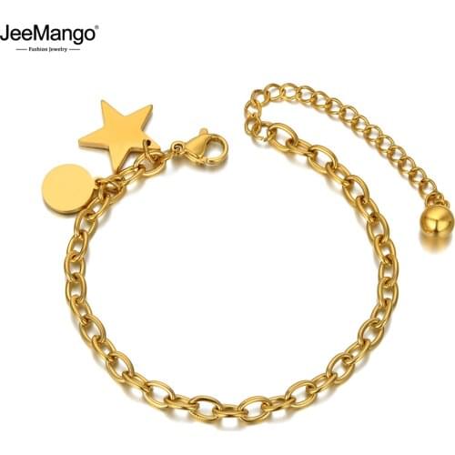 JeeMango браслет Stainless Steel Bohemia Beach Chain & Link Bracelets For Women Trendy Star Round Ball Charm Bracelet JB20121