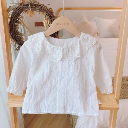 Autumn New Kids Girls Lapel Collar White Shirt