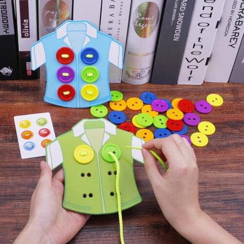 Kids Cute Clothes Toys Wooden Button Lacing Stringing Beads Cute Toys Early Learning Toy