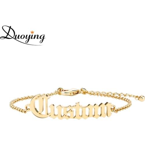 Duoying Adult Old English Cutting Name Bracelet Personalize Gold Bracelet Best Friend Dainty Jewelry for women Fashion