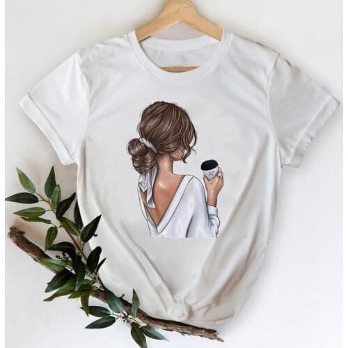 T-shirts Women Graphic Tshirt Top Lady Print Female Tee T-Shirt Coffee Clothing Sweet Girl 90s Cartoon Printing Clothes