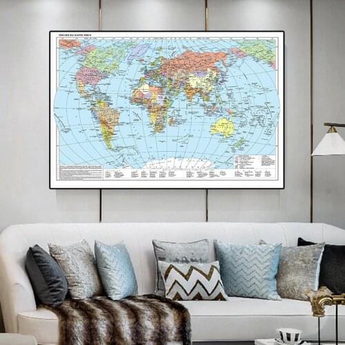 150*100 cm Russian World Map Non-woven Canvas Painting Decorative Picture Modern Wall Art Poster Living Room Home Decoration