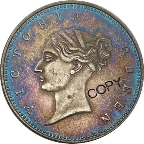 India Victoria Queen One Rupee East India Company 1839 Brass Plated Silver Copy Coin