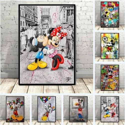 Graffiti Wall Art Disney Mickey and Minnie Canvas Painting Posters Prints Home Decoration Picture for Living Room Decor Gift