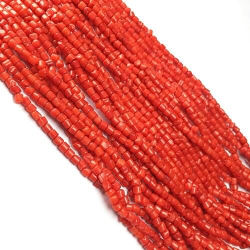 Natural Red Coral Beads Cylindrical Shape Loose Coral Beads for Making Women DIY Jewelry Necklace Bracelet Accessories 3x3mm