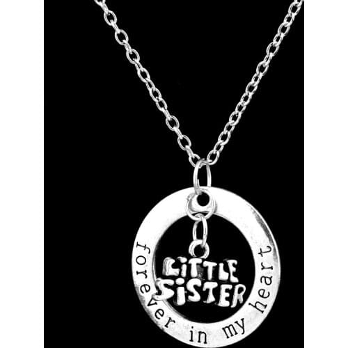 Retro Forever In My Heart Pendant Little Sister Charm Chain Necklace Family Women Jewelry Sis Best Friends Necklaces Gift Collar