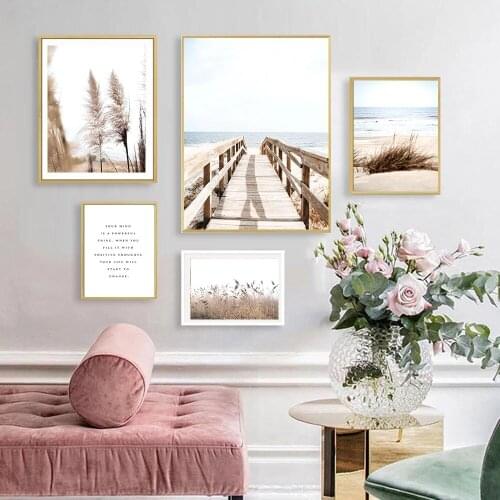 Nature Landscape Lake Beach Wall Art Bridge Canvas Painting Reed Nordic Poster Calm Wall Pictures Living Room Home Decor