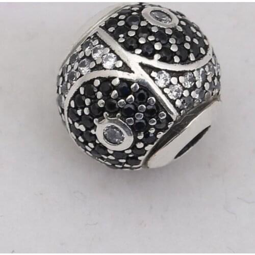 S925 BALANCE Charm Clear CZ & Black Crystal for Essence Bracelet Bangle Lady Jewelry Gift Small Hole