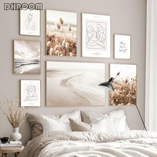 Abstract Sea Vintage Poster Grass Canvas Nature Landscape Paintings on The Wall Line Art Print Picture Scandinavian Home Decor