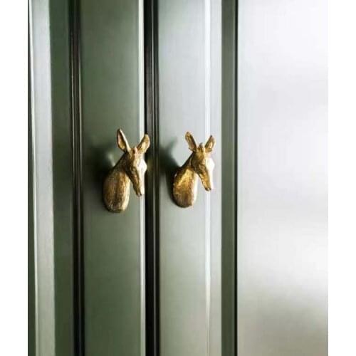 Vintage Cabinet Brass Animal Handle Light Luxury Wardrobe Cabinet Wardrobe Door Furniture Decoration Small Handle Hook Gold Knob