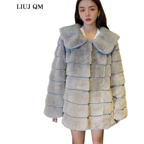 2021High quality Fluffy Plush Faux Fur Coat Women Winter Clothing Mid-Length New Lapel Thick Warm Parkas Fur Jacket overcoat