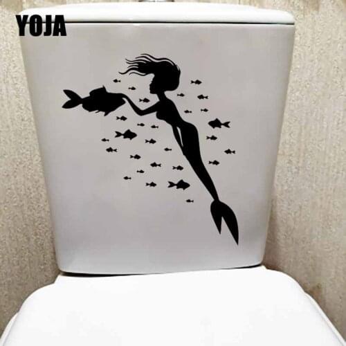 YOJA 23.9X24.2CM WC Toilet Decals Mural Home Decor Design Art Mermaid Sea Fish Ocean Wall Sticker T5-0450