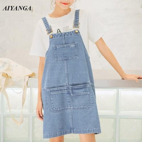 Strap Skirt For Women 2019 Spring Summer Suspender Denim Skirts Womens Casual Skirt Girl Preppy Style Short Skirts Female