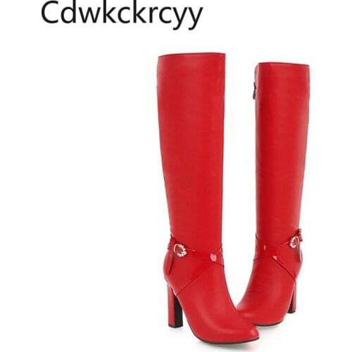 Winter The New fashion Round head Thick heel Tall tube Knight boots black red Sexy Plus cashmere Keep warm High heel Women boots