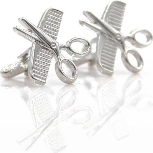 10pairs/lot Creative Comb And Scissors Cufflinks Copper Cuff Links Shirt Cuff Button Mens Jewelry