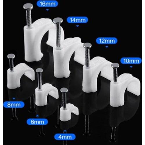 100pcs/Bag 4/5/6/7/8/9/10/12/14/16mm Cable Steel Nail Line Card Wire Line Circular Cable Clips Trough Wire Fixing Round Type