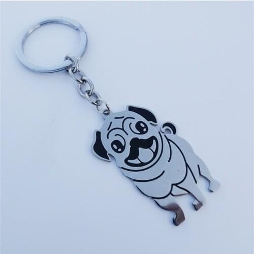 Black Enamel Stainless Steel Bulldog Keyring Pekingese Dog Keychains Pet Jewelry Gift 12 Pieces Wholesale