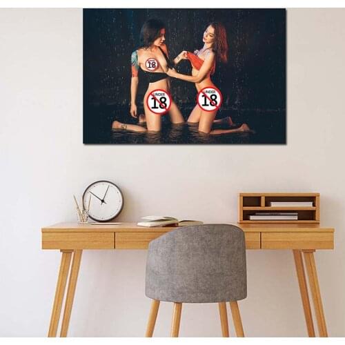 2 Sexy Girls are Playing in the Water Photo Decorative Posters and Prints Wall Art Canvas Painting Wall Picture For Living Room