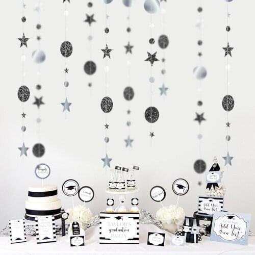 4M Twinkle Star Round Paper Black and Silver Christmas Garland Pendant New Year Decor Ornaments Christmas Decorations for Home