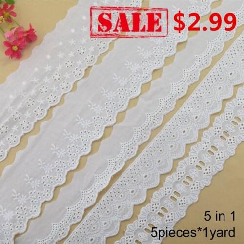 5pieces*1yard 100% cotton embroidery lace french lace ribbon fabric guipure diy trims warp knitting sewing Accessories#3968