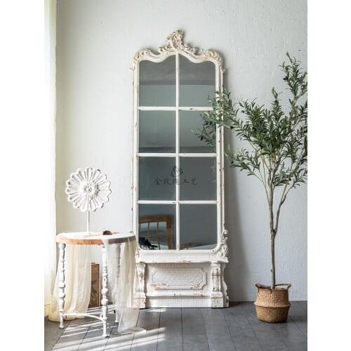 American Country Vintage Engraving Full-Length Mirror Homestay Hotel Living Room Entrance Floor Mirror