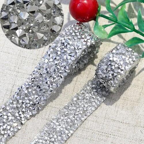 1Yard Glitter Hot Fix Rhinestones Motifs Ribbon Crystal Iron On Patches Applique Hotfix Rhinestones For Clothing Garment B0965