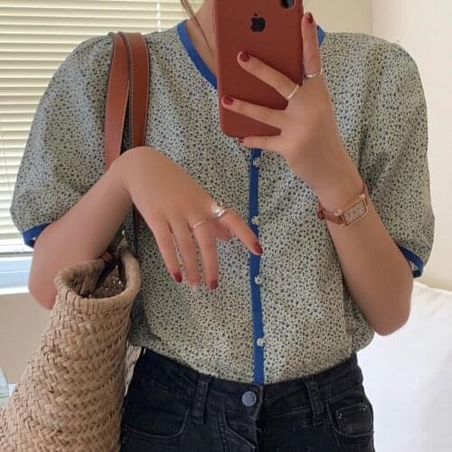 Alien Kitty Florals All Match Slim Vintage Printed Shirts Cardigans Elegance Sweet Gentle Summer Chic Office Lady Blouses Tops