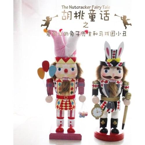30cm Ultra Fat Alice Rabbit And Clown Wooden Nutcracker Christmas Decorations Seasonal Gift 2PCS/Set