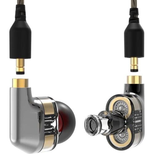 In-Ear Double Moving Coil Headphone with Microphone Dual-Unit HIFI Heavy Bass Detachable Cable