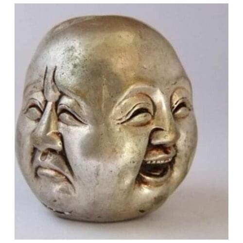 CHINESE OLD WHITE COPPER CARVED BUDDHA HEAD STATUE