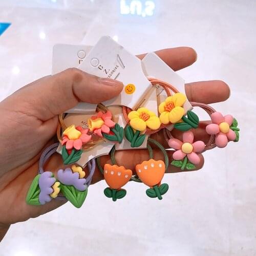 2PCS New Cute Yellow Flower Cartoon Princess Headwear Kids Elastic Hair Bands Children Tie Rope Girls Accessories Baby Headdress