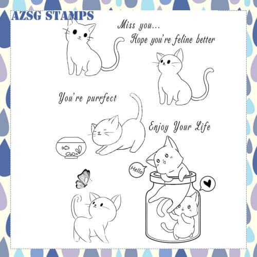 Lazy cats Transparent Clear Silicone Stamps for DIY Scrapbooking/Card Making/Kids Crafts Decoration Supplies OS-74