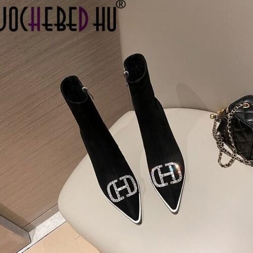 【JOCHEBED HU】2021 Hot Sale Shoes Women Autumn And Winter Classic Women Boots Genuine Leather Pointed Toe Ankle Women Boots 34-39