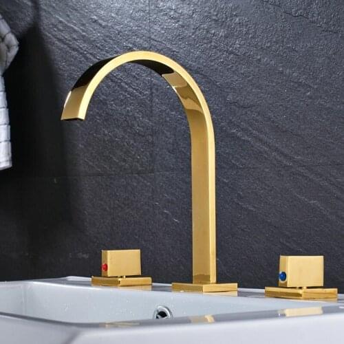 Bathroom Basin Faucet Brass Sink Mixer Tap Hot and Cold Bathroom Crane Deck Mounted Square Widespread Waterfall Faucet Torneiras