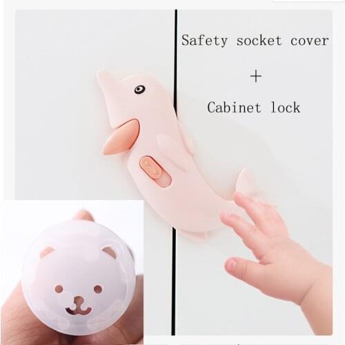 Bear EU Power Socket Safe Electrical Outlets Electrical Safety for Baby Cartoon Door Lock for Children Safety Refrigerator Lock