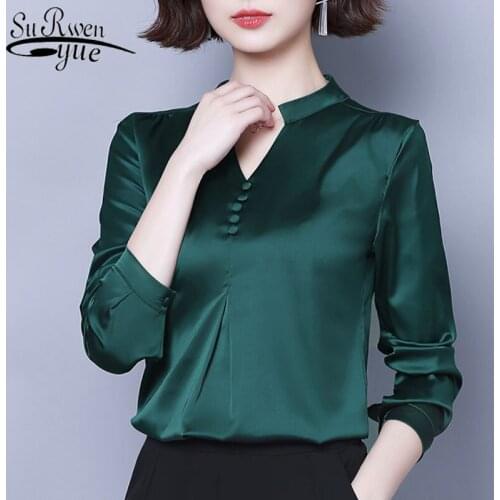 Fashion Women Blouses blusas mujer de moda 2021 Long Sleeve V-neck Casual Solid Women Tops Office Lady Women Clothing 5378 50