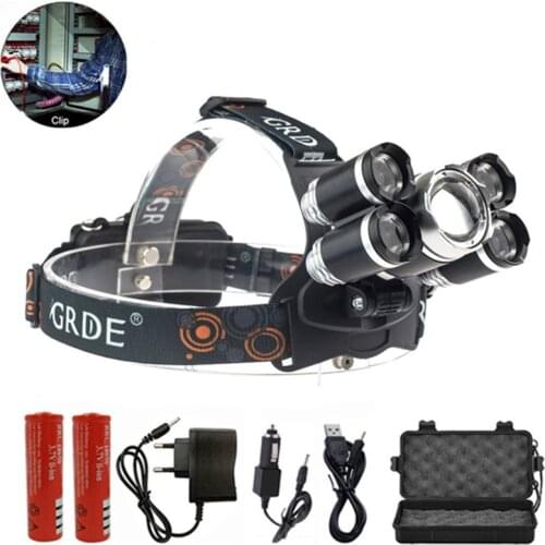 Powerful LED Headlamp Fishing Headlight 3/5 LED T6 Head Lamp Waterproof Camping Head Torch Powered By 2*18650 Battery