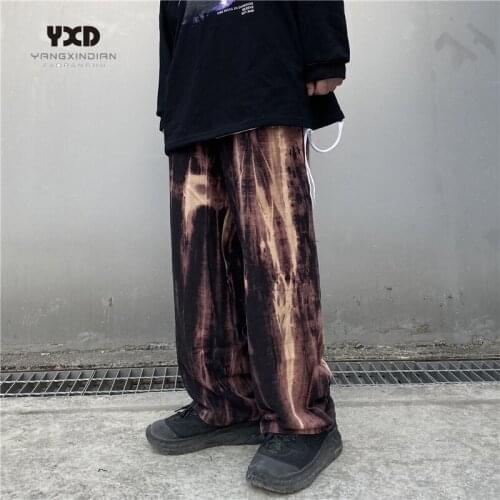 Men clothing tie dyed cotton linen trousers man gradient streetwear hip hop pants mens fashion loose casual pants track pants