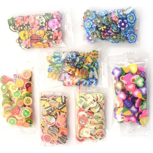 100Pcs Slice Fruit 3D Nail Art Tips Flower Fruit Animal Slice Polymer Clay Nails Decoration Girls DIY Stickers Toys