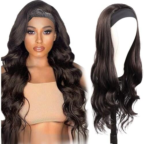 Body Wave Headband Wig for Black Women Synthetic Natural Black Wigs Long Heat Resistant perruque bandeau femme
