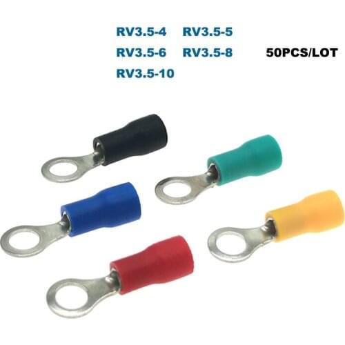 50Pcs Crimp Terminals Ring Insulated Electrical Wire Connector RV3.5-4/5/6/8/10 Brass Cable Ferrules 2.5-4mm2 14-12AWG 37A