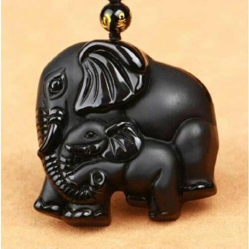 Natural Black Mother Elephant Jade Pendant Necklace Hand Carved Jadeite Pendants Necklaces for Men Women Fashion Jewelry