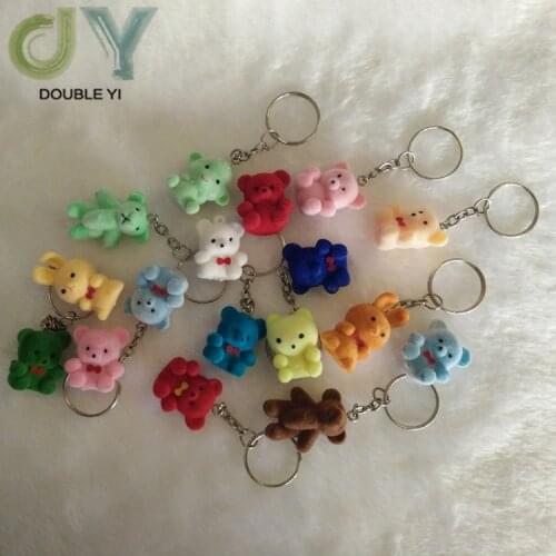 12 Pcs Colorful Keychain Pendant Mini Flocked Animal Teddybear Doll Flocked Pendant For DIY Necklace Earring Jewelry Supply