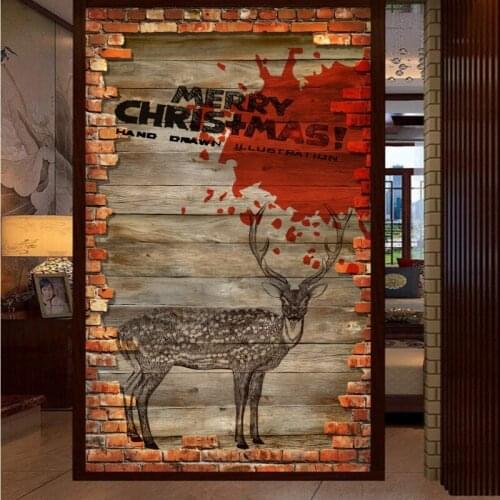 Drop Shipping 3D Custom Photo Wallpaper Nostalgia Brick Wall Sika Deer Tooling Entrance Living Room Wallpaper Lobby Mural