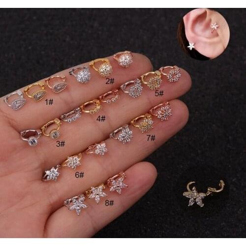 1Pc Cz Cartilage Hoop Earring Flower Mini Zircon Ear Buckle For Women Helix Tragus Daith Conch Rook Snug Lobe Piercing Jewelry