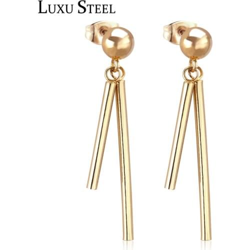 LUXUSTEEL Earrings 2020 Stainless Steel Tube Drop Earring Fashion Jewelry Party Wedding Gold Color Earrings Long Engagement Gift