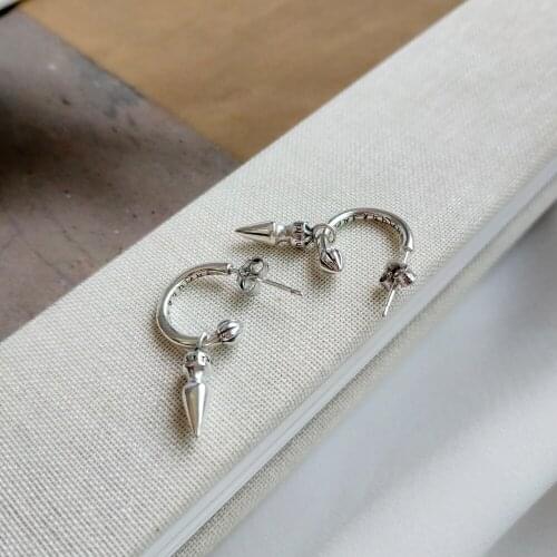 925 Sterling Silver Vintage Stylized Buddhistic Scripture Rivet Drop Earrings Hip Hop Jewelry for Boys and Girls Birthday Gift