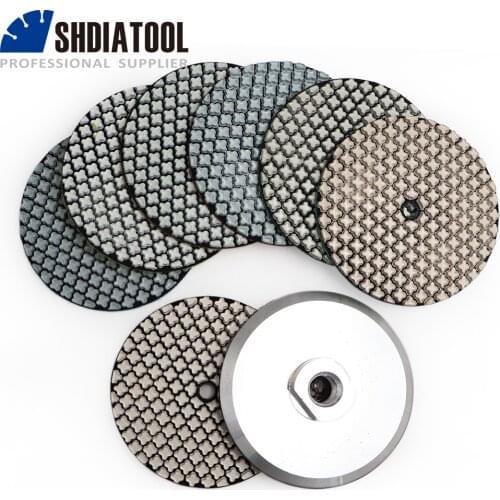 SHDIATOOL 7pcs 4" Professional Super Diamond Wet or Dry Resin Bond Sanding Discs Polishing Pads with M14 Aluminum Base Backer