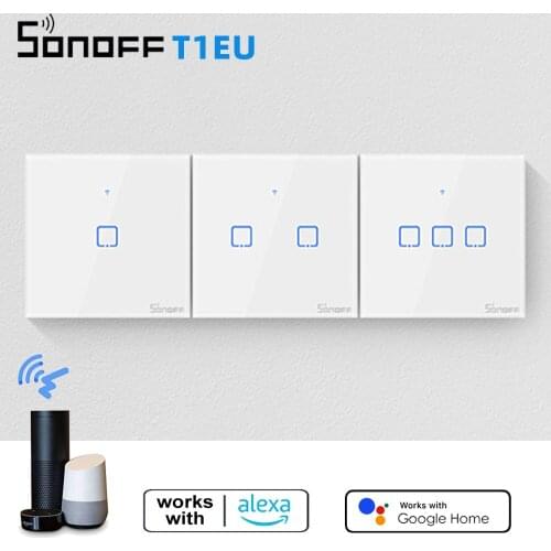 SONOFF T1EU Wifi Smart Switch Touch Screen Remote ON/OFF 1/2/3 Gang 433Mhz RF/Voice/APP/Touch Control 86 Type Smart Home T1 TX
